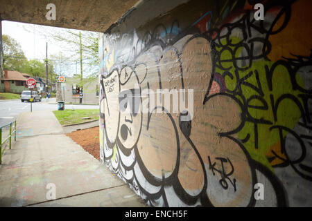 `Downtown Atlanta in Georga USA The Krog Street Tunnel is a tunnel in Atlanta known for its street art.[1][2][3] The tunnel link Stock Photo